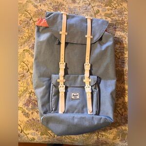 Light Blue Herschel Backpack with White Straps